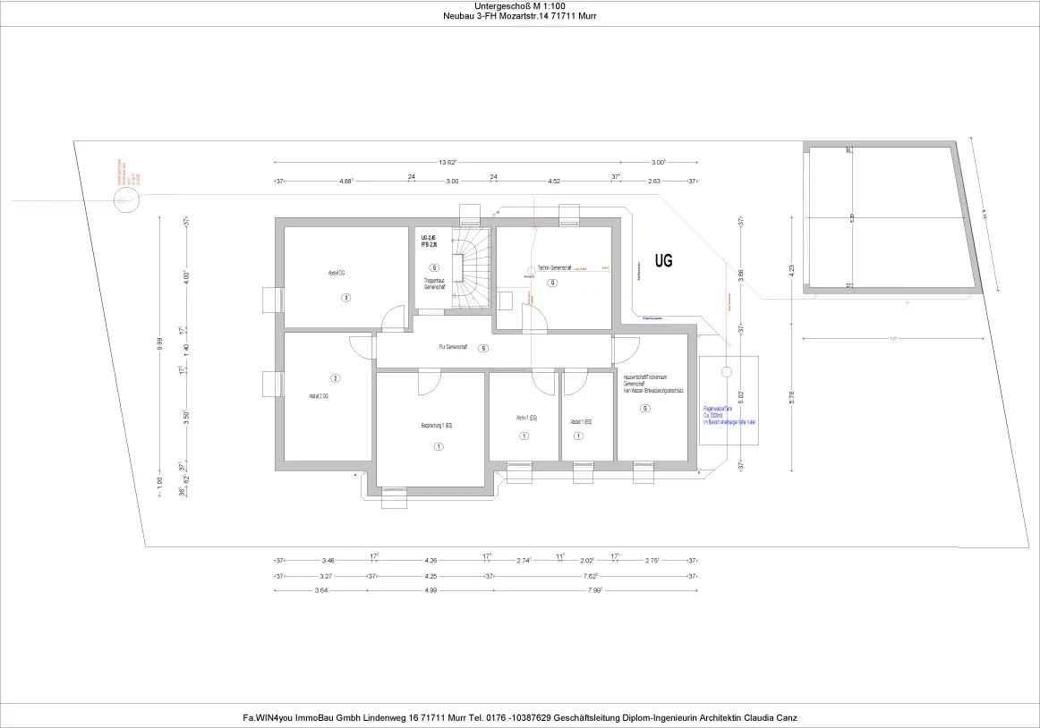 Neubau 3-Familienwohnhaus Mozartstr.14 71711 Murr. Grundriss Untergeschoß