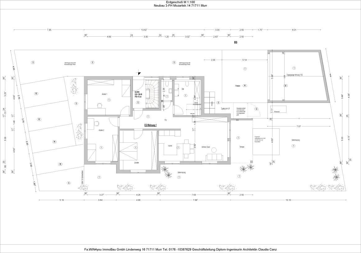 Neubau 3-Familienwohnhaus Mozartstr.14 71711 Murr. Grundriss Erdgeschoß